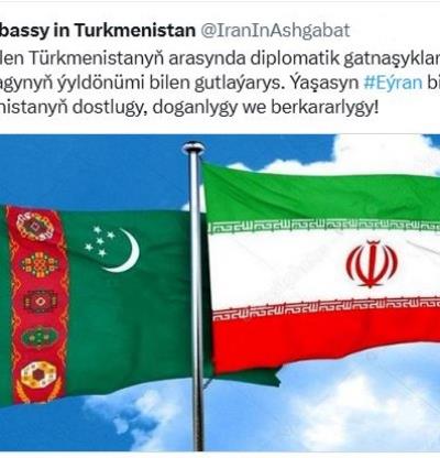 Новость, опубликованная в X (Twitter) канале о годовщине установления дипломатических отношений между Ираном и Туркменистаном